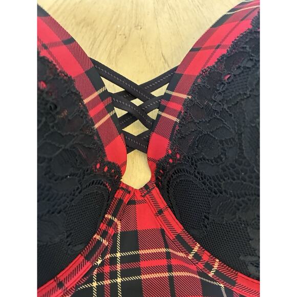 Torrid Curve Bra Women 42DD Red Plaid XO Boost Plunge Push Up Underwire Sexy - Picture 7 of 14
